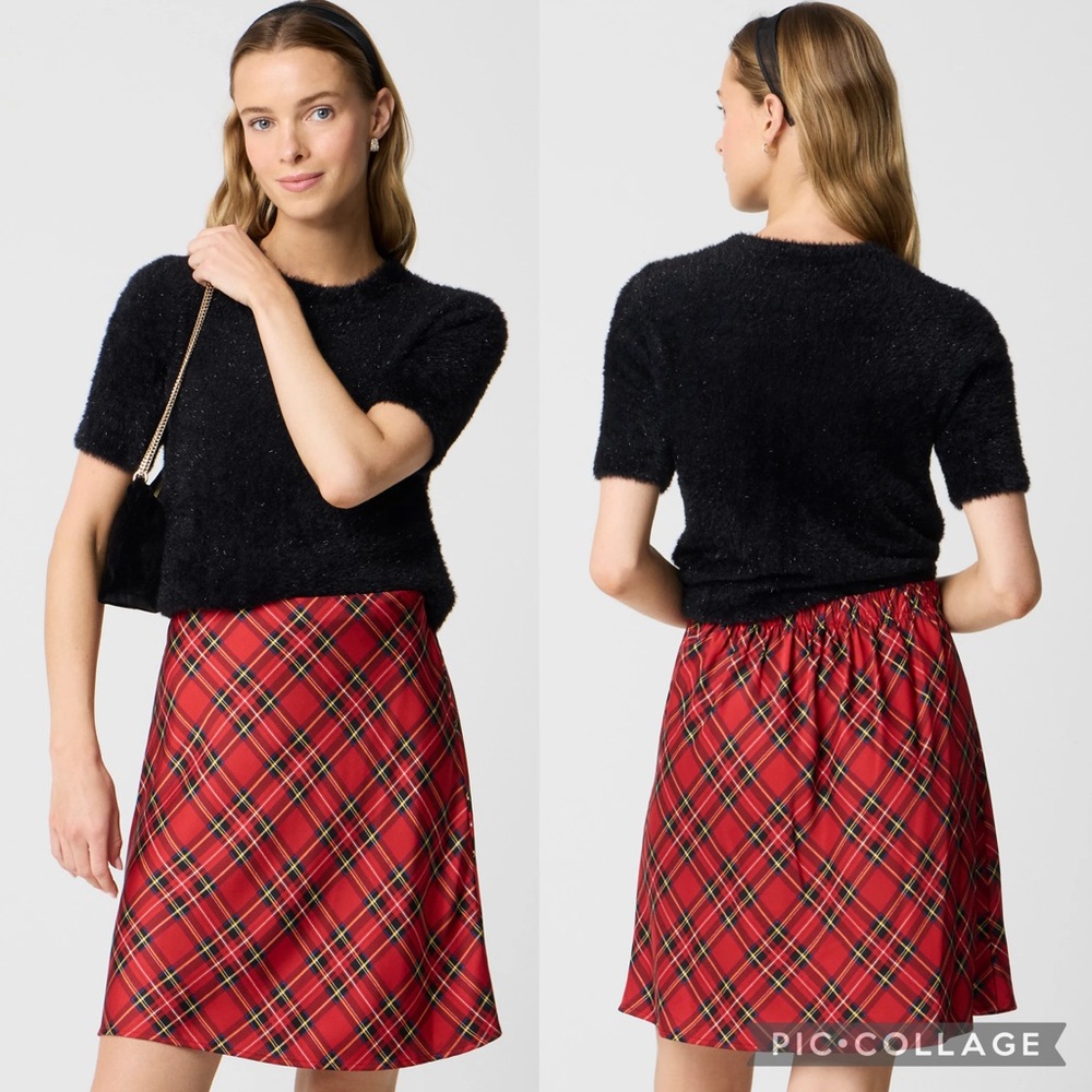 NWT J. Crew Factory Mini Bias Slip Skirt Red Plaid Size 3X NEW